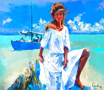 La Belle Aux De Maldives 55x44 Huge Original Painting - Nicola Simbari