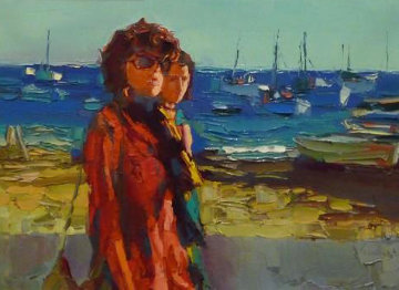 Terracina - Fare La Passegiata, Italy 1970 31x39 Huge Original Painting - Nicola Simbari Terracina - Fare La Passegiata, Italy 1970 31x39 Huge Original Painting - Nicola Simbari