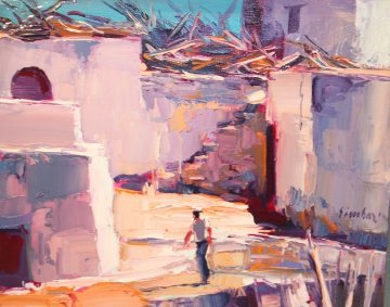 Scalinata a Panarea 1963 15x19 Original Painting - Nicola Simbari Scalinata a Panarea 1963 15x19 Original Painting - Nicola Simbari