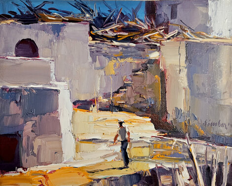 Scalinata a Panarea 1963  - 15x19 Oil on Canvas - Italy Original Painting - Nicola Simbari