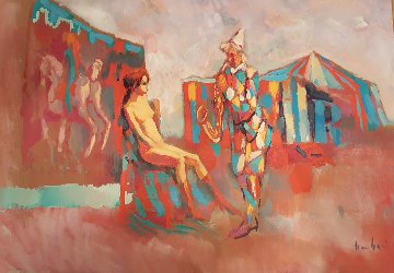 Clown With Saxophone 1975 27x39 Original Painting - Nicola Simbari Clown With Saxophone 1975 27x39 Original Painting - Nicola Simbari
