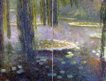 In the Shadow of Water Lilies Diptych 2000 36x48 Super Huge Original Painting - Greg Singley In the Shadow of Water Lilies Diptych 2000 36x48 Super Huge Original Painting - Greg Singley
