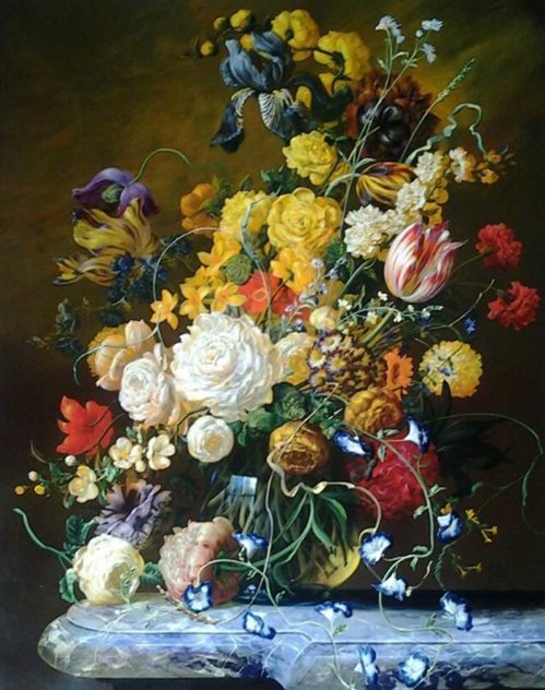 Antique Floral Still Life 40x48 Original Painting by Gyula Siska