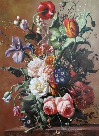 Bouquet of Flowers on Wood 2014 33x25 Original Painting - Gyula Siska