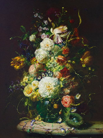 Bouquet of Flowers 39x33 Huge Original Painting - Gyula Siska
