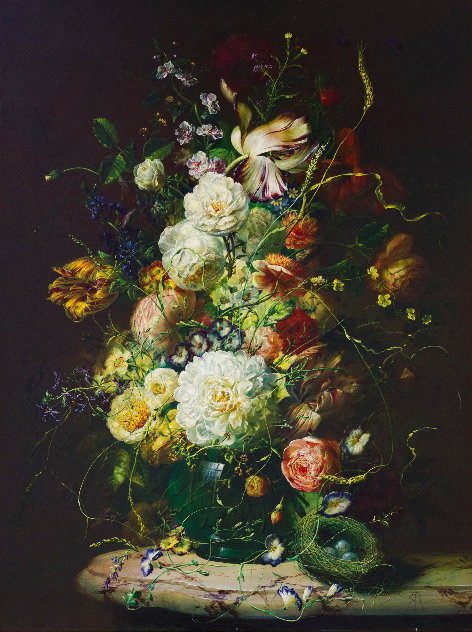 Bouquet of Flowers 39x33 Huge Original Painting by Gyula Siska