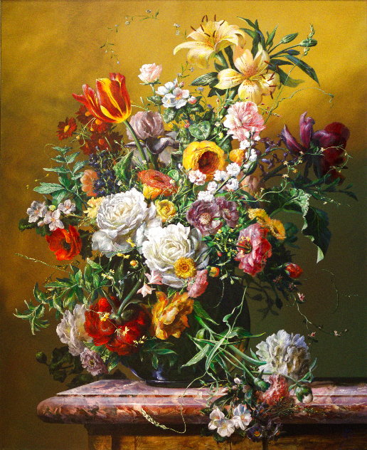 Bouquet of Flowers 2010 44x35 Huge Original Painting by Gyula Siska