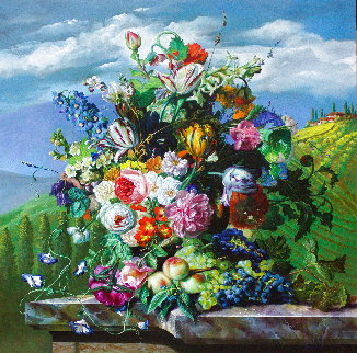 Bouquet of Flowers in Toscana 35x35 - Italy Original Painting - Gyula Siska