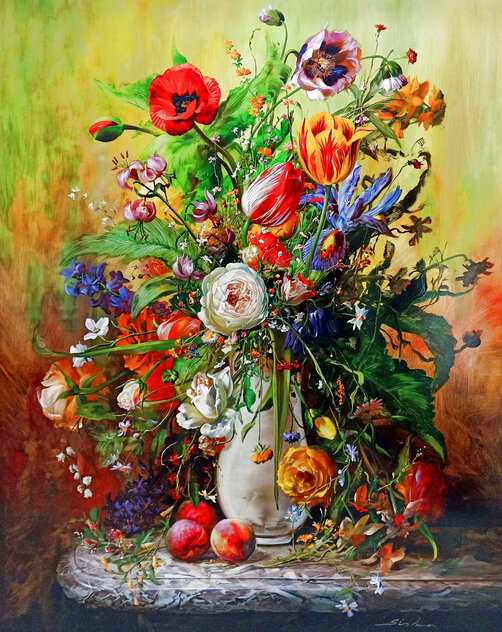 Flowers Framed Oil on Wood 32x39 by Gyula Siska - For Sale on Art