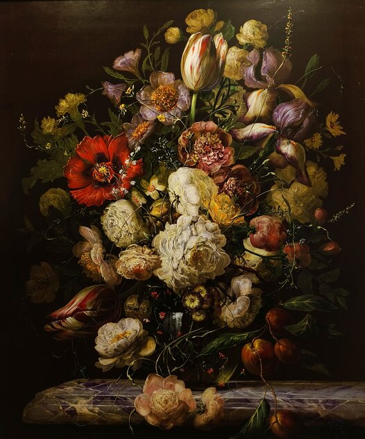 Flowers Framed Oil on Wood 32x39 by Gyula Siska - For Sale on Art