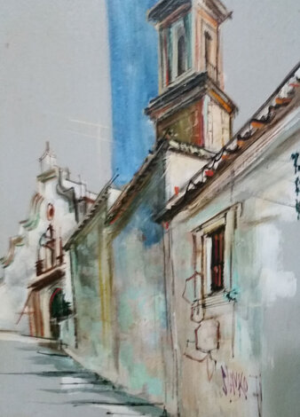 Vieja Calle Valencia,  Spain 1974 37x27 Original Painting - Jaro Slavko