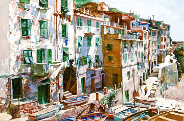 Cinqueterre 1984 52x64 Super Huge Original Painting - Jaro Slavko Cinqueterre 1984 52x64 Super Huge Original Painting - Jaro Slavko