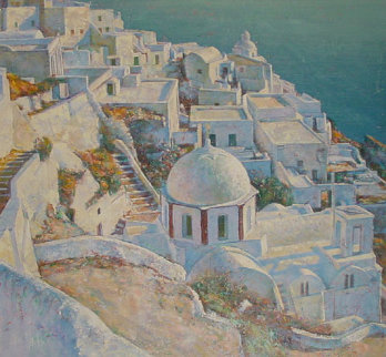 Santorini at Sunset Italy 1990 52x52 Super Huge Original Painting - Jaro Slavko Santorini at Sunset Italy 1990 52x52 Super Huge Original Painting - Jaro Slavko