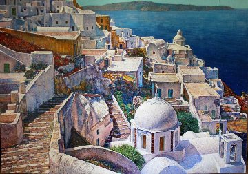 Santorini, Greece 1991 72x96 Huge Original Painting - Jaro Slavko