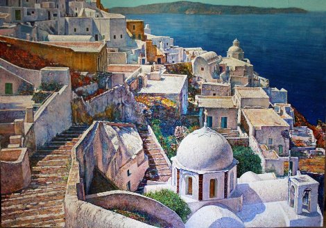 Santorini, Greece 1991 72x96 Huge Mural Size Original Painting - Jaro Slavko