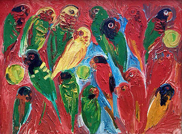 Lories 1995 26x44 Huge Original Painting - Hunt Slonem Lories 1995 26x44 Huge Original Painting - Hunt Slonem