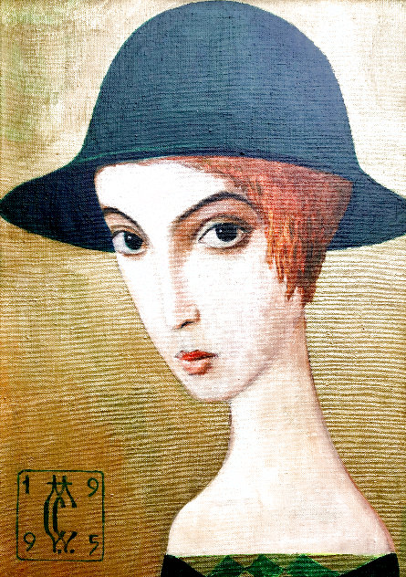 Girl in a Hat 1995 26x20 Original Painting by Sergey Smirnov