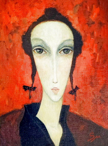 Girl with Braids 1995 16x12 - Oil on Canvas Original Painting - Sergey Smirnov