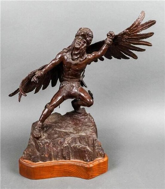 Eagle Dancer Bronze Sculpture 1980 20 in by John Soderberg