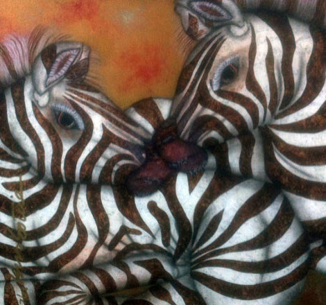 Zebras 1999 31x31 Original Painting - Luis Sottil