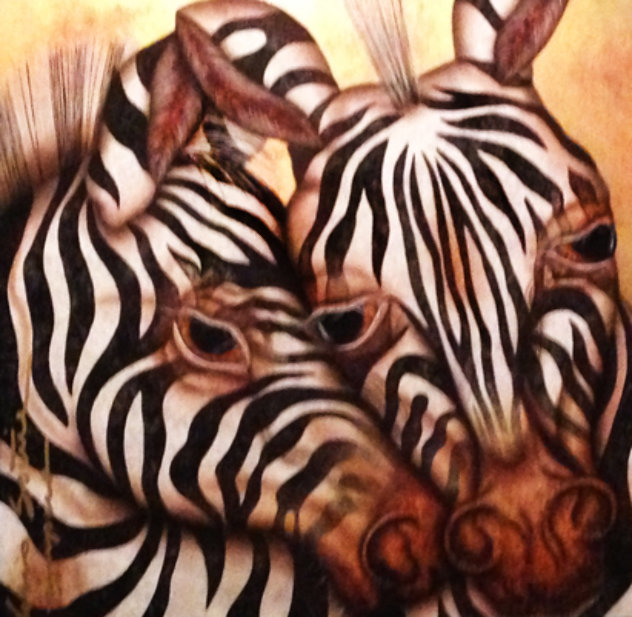 Camouflaged Serenity - Zebras 39x39 Original Painting by Luis Sottil