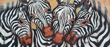 Captivating Harmony 2003 Zebras 41x69 Huge Original Painting - Luis Sottil