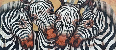 Captivating Harmony 2003 Zebras 41x69 Huge - Mural Size Original Painting - Luis Sottil