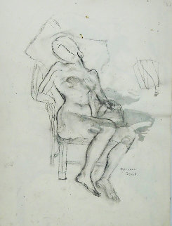 Seated Nude Drawing 1950 18x24 Drawing - Raphael Soyer