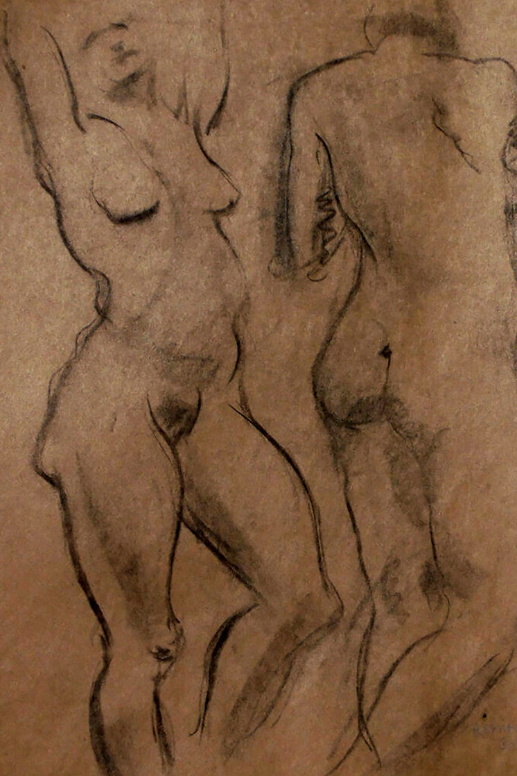 Double Sided Drawing of Nudes 1930 30x25 Drawing by Raphael Soyer Double Sided Drawing of Nudes 1930 30x25 Drawing by Raphael Soyer