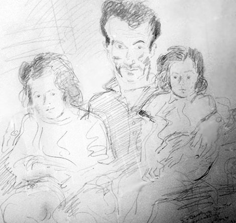 Untitled Family Portrait 1962 14x17 Drawing - Raphael Soyer