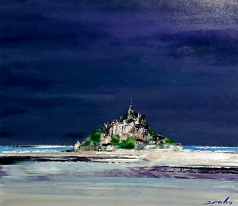 Night Descending 2016 48x48 Mont Saint Michel, France Original Painting - Victor Spahn