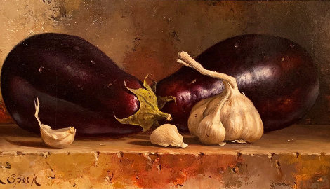 Eggplants 1995 14x20 Original Painting - Loran Speck