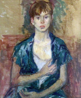 Girl in Green 1960 34x26 Original Painting - Moses Soyer Girl in Green 1960 34x26 Original Painting - Moses Soyer