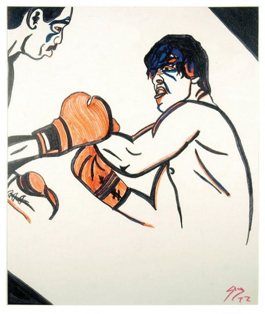 Rocky And Apollo Creed 1977 20x24 Original Painting by Sylvester Stallone