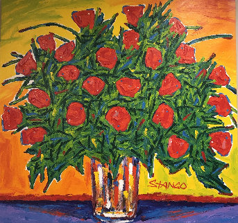 Bouquet of Red Roses 2008 42x40 Huge Original Painting - John Stango Bouquet of Red Roses 2008 42x40 Huge Original Painting - John Stango