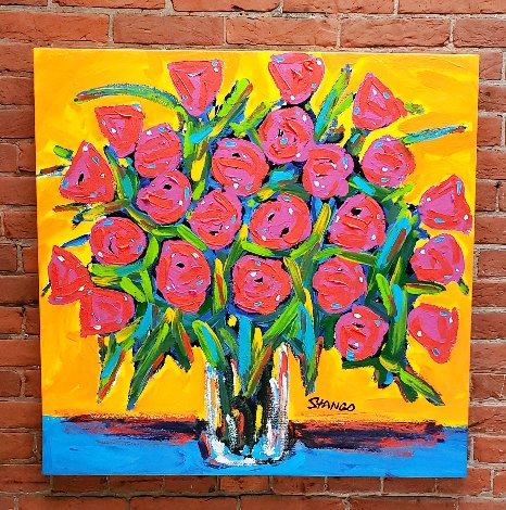 Red Roses 2008 32x33 Original Painting - John Stango