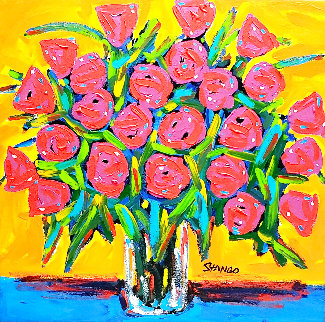 Red Roses 2008 32x33 Original Painting - John Stango Red Roses 2008 32x33 Original Painting - John Stango