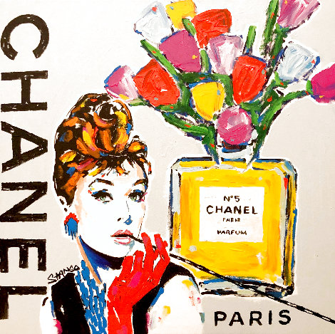 Audrey Hepburn Chanel Bottle 2018 32x32 Original Painting - John Stango
