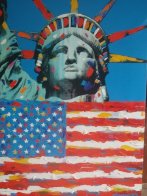 Lady America And Star Spangled Banner 42x31 Huge Original Painting by John Stango - 0