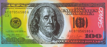 Benjamin Franklin 100 Dollar Bill 18x41 Original Painting - John Stango