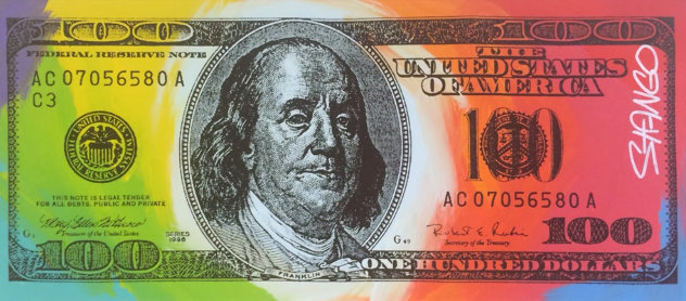 Benjamin Franklin 100 Dollar Bill 18x41 Original Painting by John Stango
