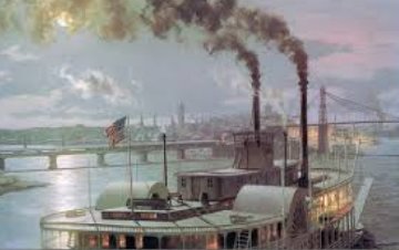 Pittsburgh the Sidewheel-steamer Dean Adams Arriving At the Point in 1880 1987 Limited Edition Print - John Stobart Pittsburgh the Sidewheel-steamer Dean Adams Arriving At the Point in 1880 1987 Limited Edition Print - John Stobart