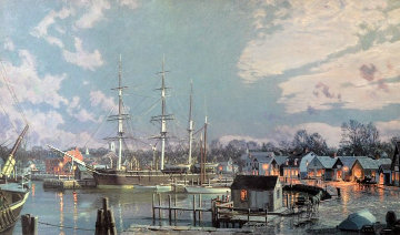 Mystic Seaport C. Morgan Chubbs Wharf Remarqued Limited Edition Print - John Stobart Mystic Seaport C. Morgan Chubbs Wharf Remarqued Limited Edition Print - John Stobart