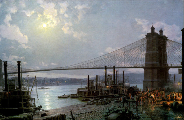 Cincinnati-Moonlight on the Ohio From the Public Landing AP 1880 Limited Edition Print by John Stobart