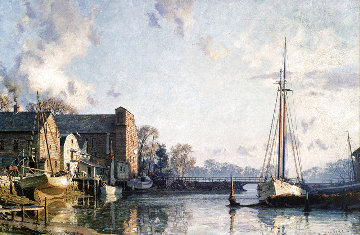 Greenwich: a View of the Lower Landing, Cos Cob At Sunrise in 1895 Limited Edition Print - John Stobart Greenwich: a View of the Lower Landing, Cos Cob At Sunrise in 1895 Limited Edition Print - John Stobart