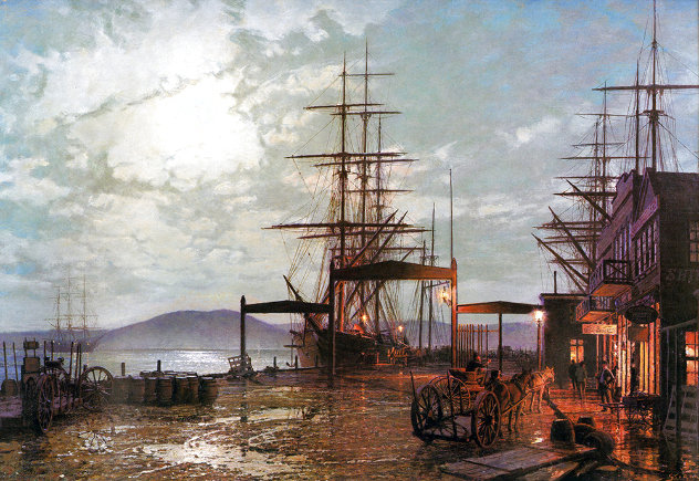 San Francisco Vallejo Street Wharf in 1863 - 1977 - Huge - California Limited Edition Print by John Stobart