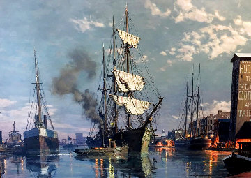 Cleveland: Moonlight Arrival in the Cuyahoga River C. 1876, 1988 Limited Edition Print - John Stobart Cleveland: Moonlight Arrival in the Cuyahoga River C. 1876, 1988 Limited Edition Print - John Stobart