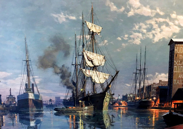 Cleveland: Moonlight Arrival in the Cuyahoga River C. 1876, 1988 - Ohio Limited Edition Print by John Stobart