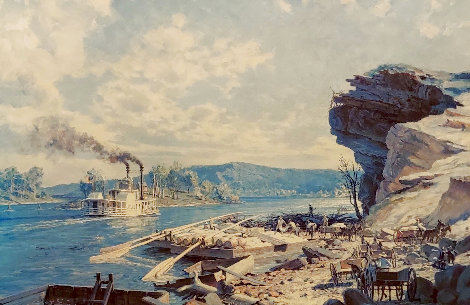 Chattanooga: Ross’s Landing Flatboats on the Tennessee River in 1848 1992 - Huge Limited Edition Print - John Stobart