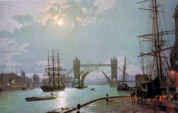 London: Moonlight Over the Lower Pool 1897 Limited Edition Print - John Stobart London: Moonlight Over the Lower Pool 1897 Limited Edition Print - John Stobart